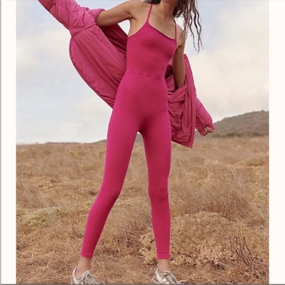 NEW Free People Movement Jumpsuit Ribbed Pink - Picture 1 of 10